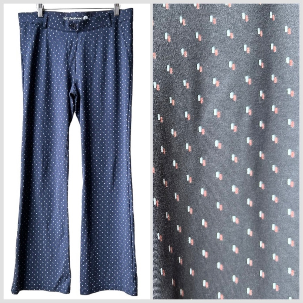 Betabrand Yoga Dress Pant Boot Cut Navy Blue Pattern Print Sz L